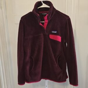Patagonia Burgundy Fleece Pullover with Pink Trim